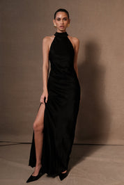 Long Clear Satin Slit Dress