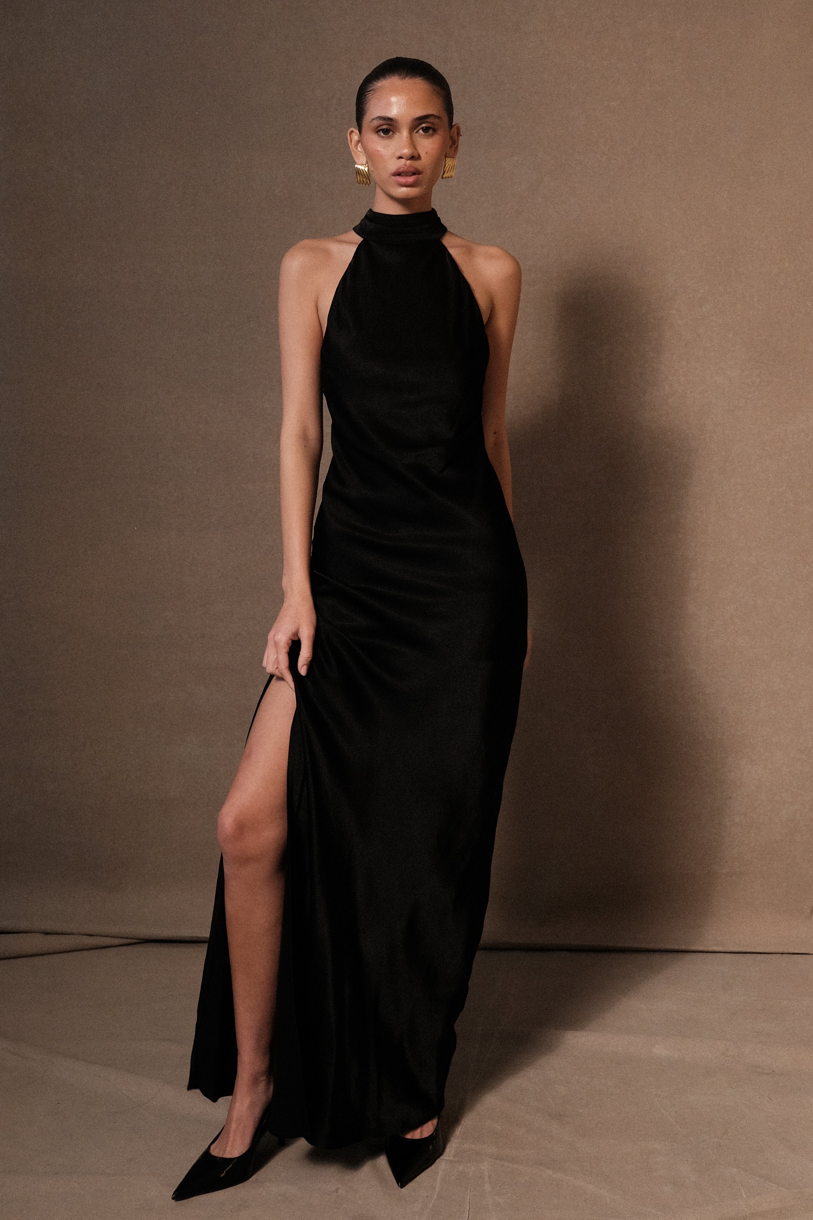 Long Clear Satin Slit Dress